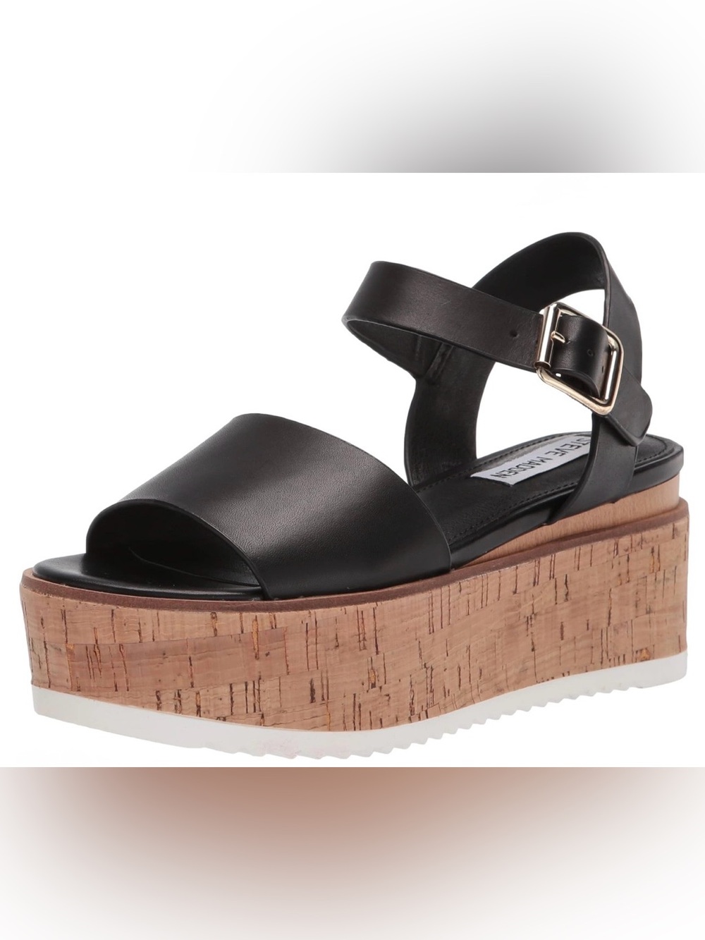 Steve Madden, Corrina Leather Cork Platform Sandals, Black, Women’s 10M
